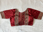 Modal silk Ajrakh blouse with real mirror work