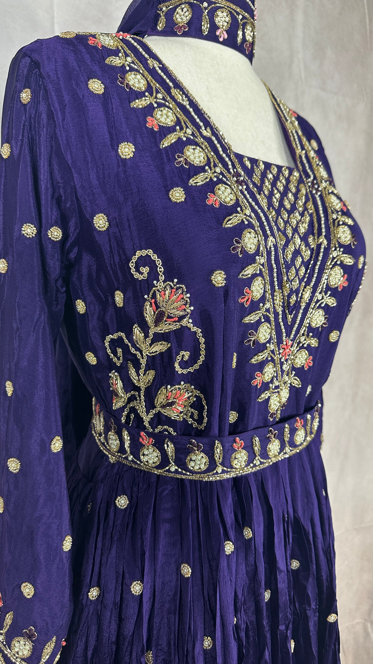 Purple anarkali with embroidery