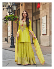 Light green flared palazzo with top and dupatta