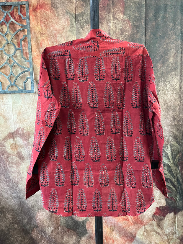 Brick Red ajrakh hand block printed cotton shirt- Size 42