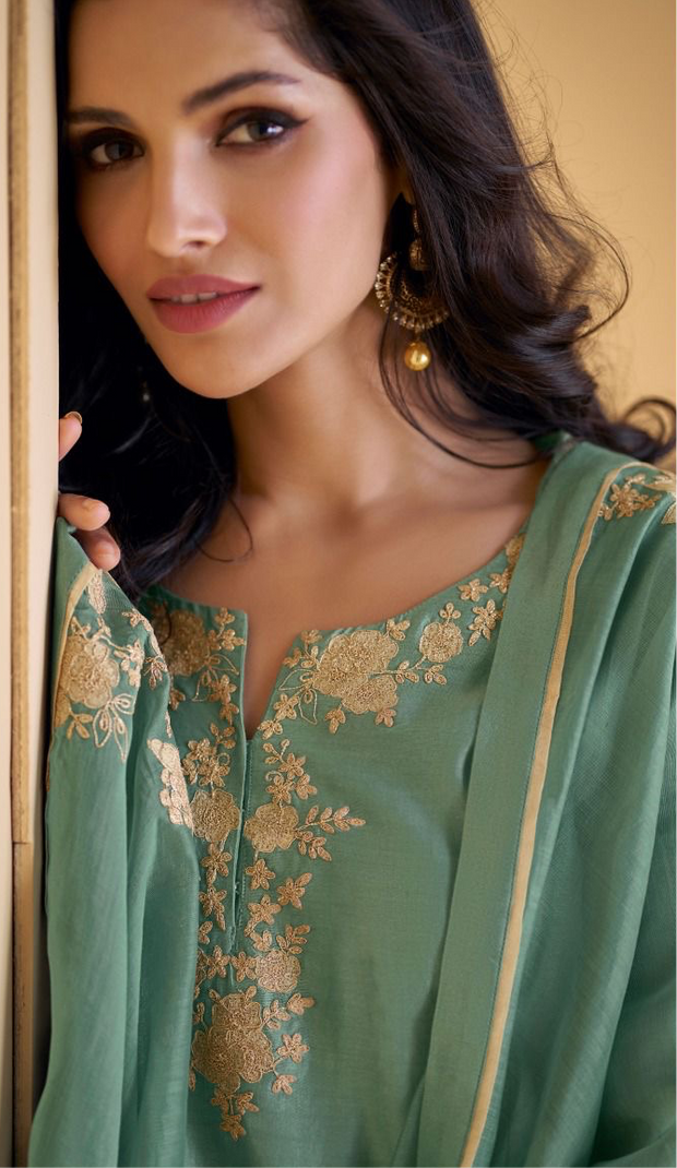 Pista green short top with palazzo and dupatta