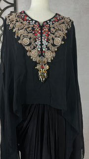 Black crepe drape skirt with embrodered Kaftan