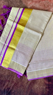 Tissue cotton saree with purple color lines