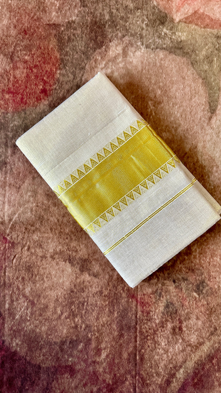 Gold tissue set saree with small temple border