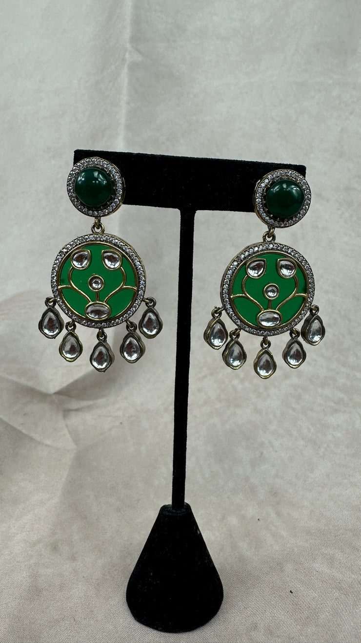 Designer necklace with Green stone work