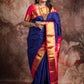 Handwoven Blue and orange pink pure silk kanchivaram silk saree with stitched blouse