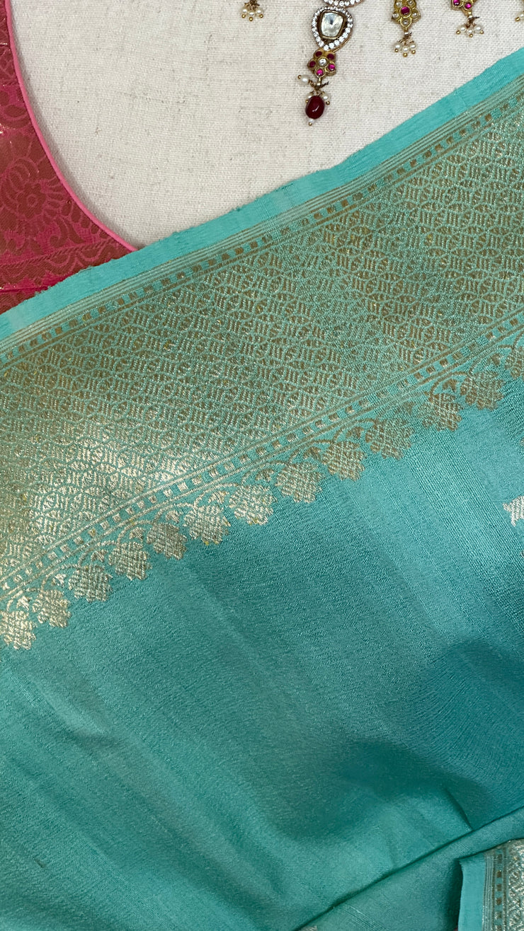 Pure tussar georgette hand loom banarsi saree with meenakari weave, stitched blouse