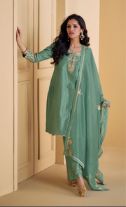 Pista green short top with palazzo and dupatta