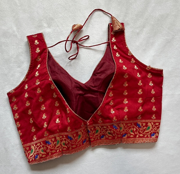 Red Banarsi silk blouse