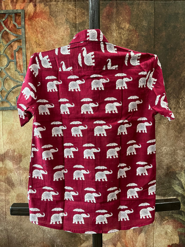 Marron color cotton shirt with hathi print - 4yr