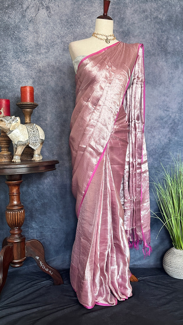 Pure organza silk brocade saree with stitched blouse