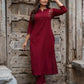 Maroon Cotton kurti with embroidery and bottom