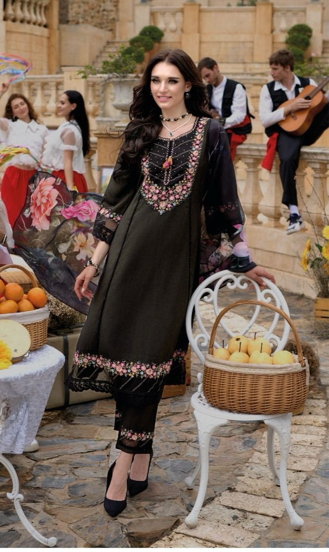 Black Kurti with emboidery , bottom and dupatta