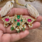 Green and pink colcor kundan choker with earring