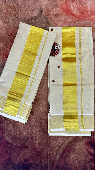 Tissue set mundu with theyyam embroidery