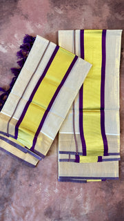 Tissue set mundu with purple and border