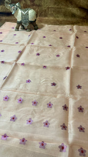 Pastel PInk Pure organza silk saree with stitched blouse