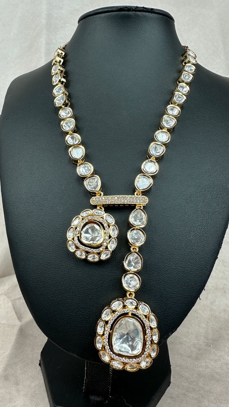 Moissanite stone necklace with double pendent and earring