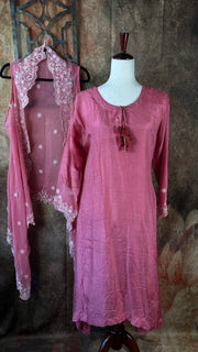 Silk kurti set with organza shrug