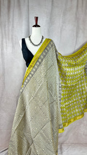 Handblock printed Maheswari cotton silk saree