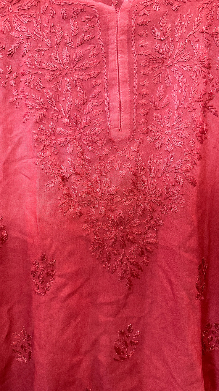 Brick red ombre chikankari short kurti