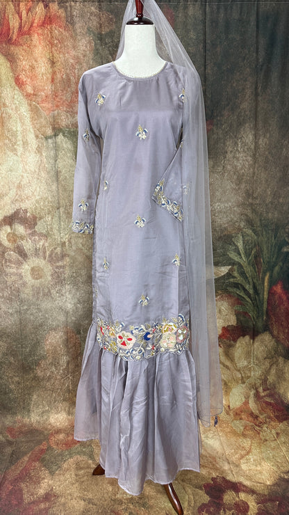 Lavender embroidered kurti with gharah and dupatta