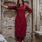 Maroon Cotton kurti with embroidery and bottom