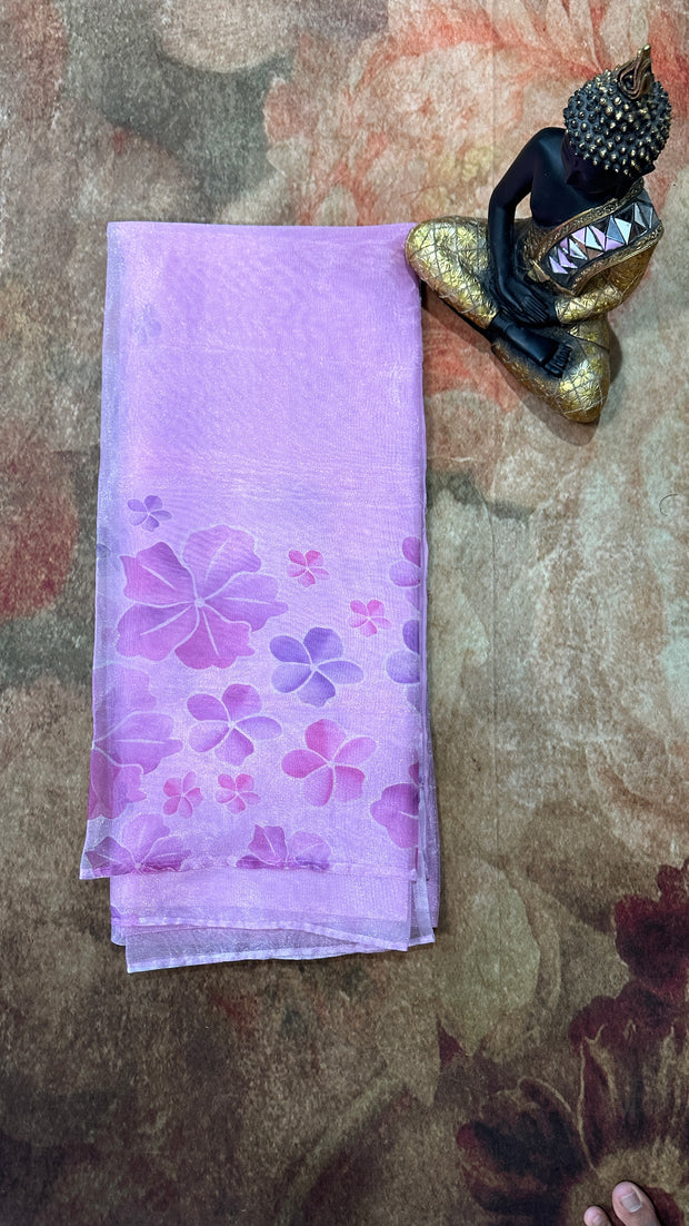 Lilac semi organza saree