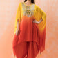 Yellow cotton silk kaftan with orange tulip bottom