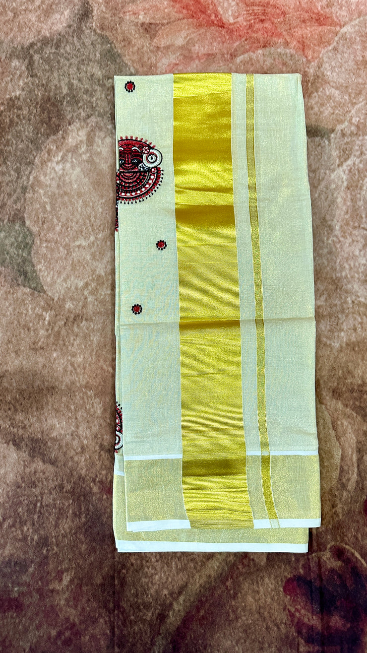 Tissue set mundu with theyyam embroidery