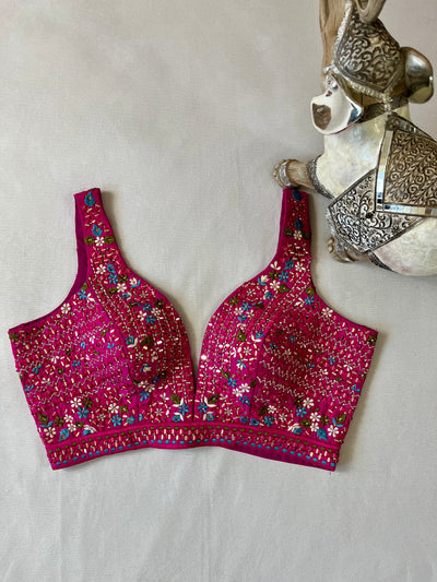 Magenta sleeveless blouse with Real mirror and bead work