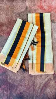 Tissue Set mundu with orange and black border