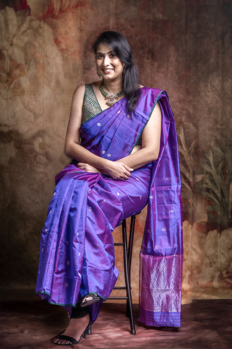 Purple Chanderi silk by silk saree with silver weave , No BP