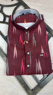 Maroon ikkat cotton short kurta