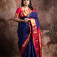 Handwoven Blue and orange pink pure silk kanchivaram silk saree with stitched blouse