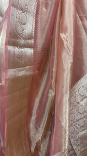 Pure Peach organza tissue silk saree with stitched blouse