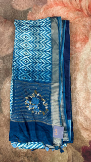 Indigo Blue Munga Silk Saree with Handwork and Stitched Blouse