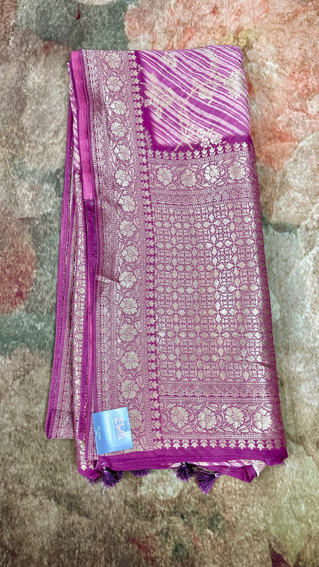 Blush Pink Jaal Weaved Georgette Banarasi Saree with Digital Print and Stitched Blouse