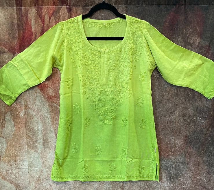 Light Green ombre chikankari short kurti