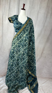 Handblock printed Maheswari cotton silk saree with stitched designer blouse