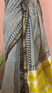 Handblock printed Maheswari cotton silk saree