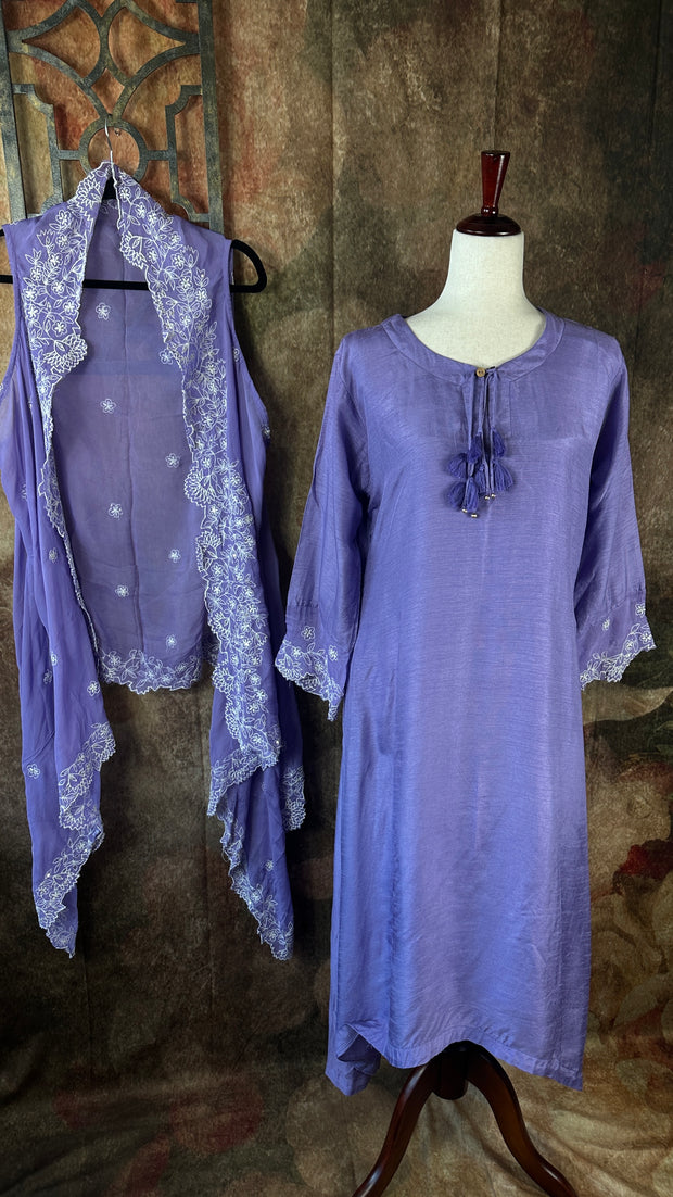 Silk kurti set with organza shrug