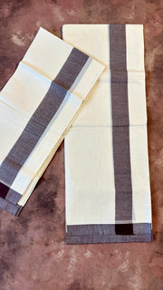 Soft cotton mulloth set mundu with brown border