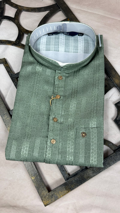 Sage green self design cotton silk kurta