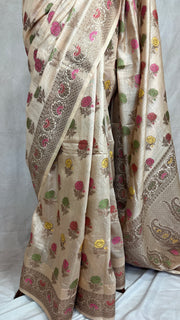 Pure munga silk saree with banarsi weave, stitched blouse