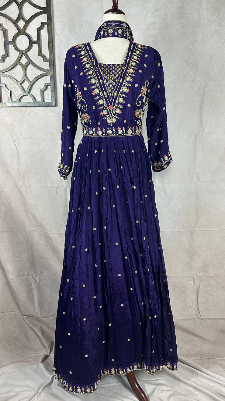 Purple anarkali with embroidery