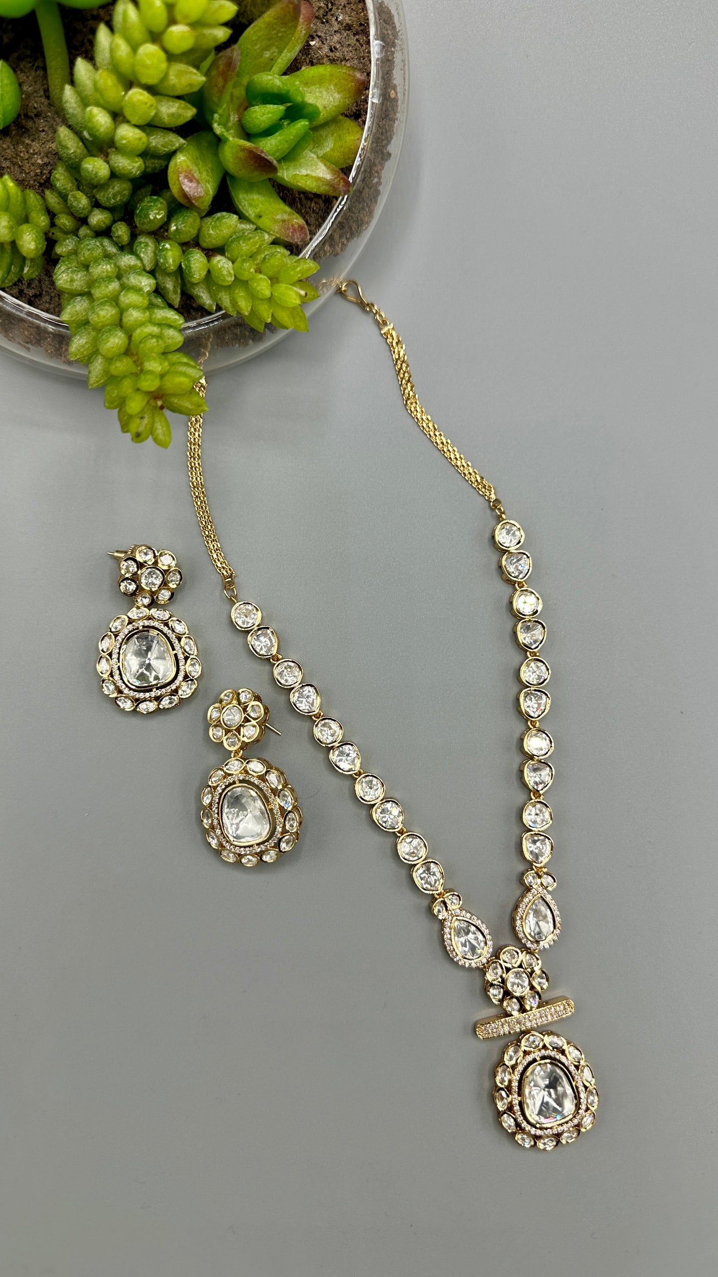 Moissanite stone necklace with earring