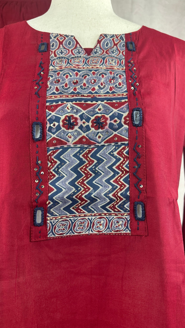 Red modal cotton kurti with bottom and dupatta