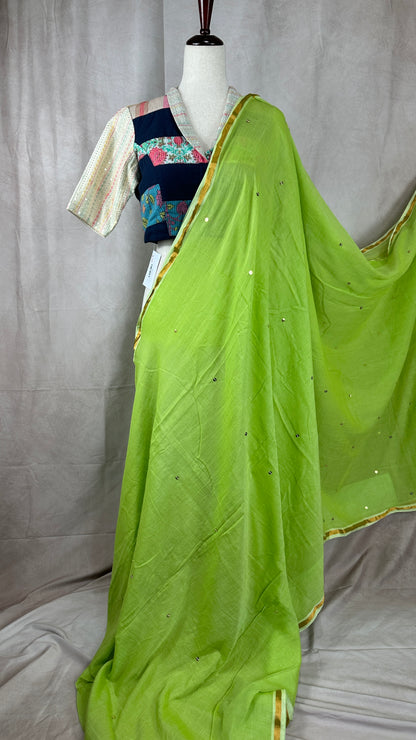 Light weight handwoven Cotton saree with sequins and designer blouse