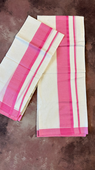 Soft cotton set mundu with light pink border